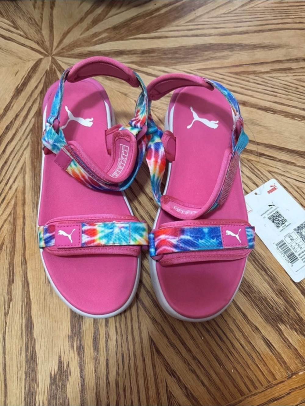 PUMA Kids' Pink Tie-Dye Adjustable Sandals